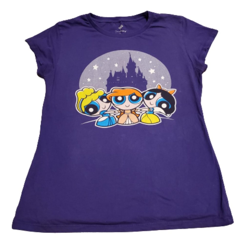 Teefury Powerpuff Girls Disney Princesses T-Shirt Purple Women's XL Cartoon Tee